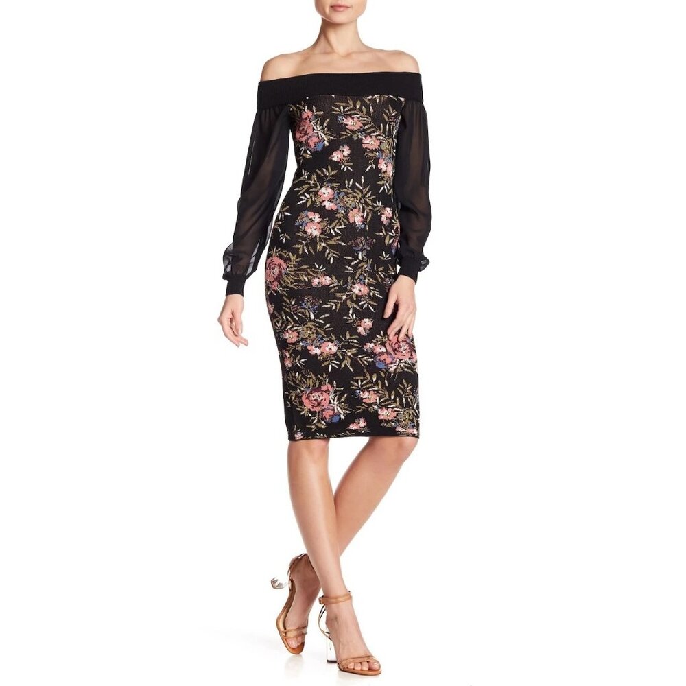 NWT Rachel Roy Off the Shoulder Floral Dress Size L Crochet Grandma Bodycon Sexy